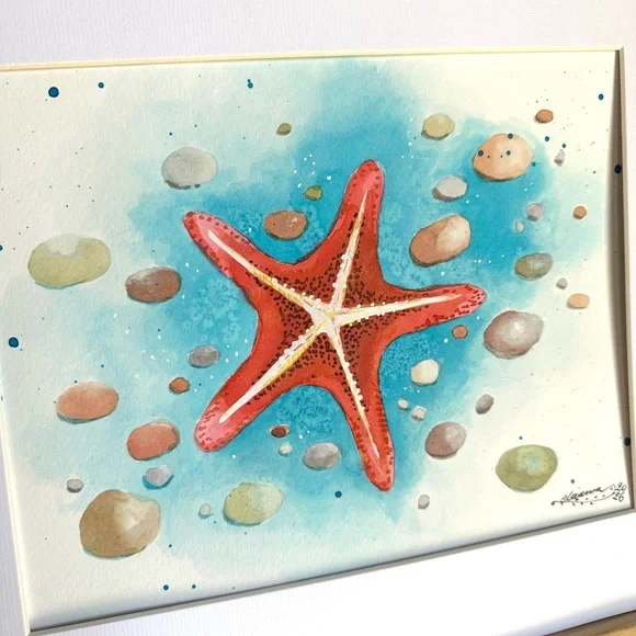 Hand-Made New Watercolor Art Starfish - Picture 4 of 5